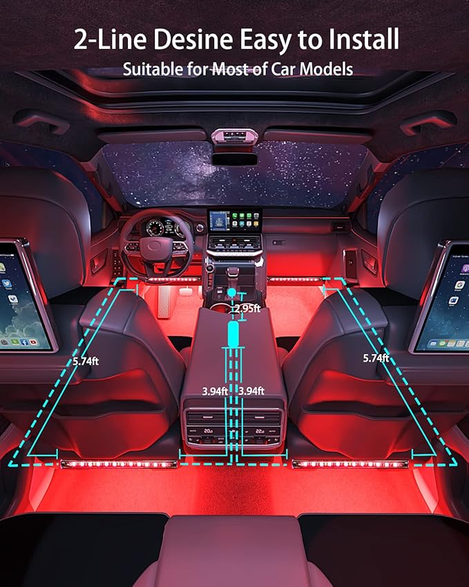 Keepsmile Interior Car Lights Accessories APP Control with Remote Music Sync Color Change RGB Under Dash Car Lighting with USB Charger 12V 2A Led Lights for Jeep Truck