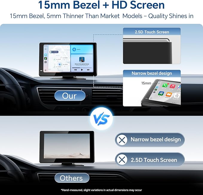 Haudio Portable Wireless Carplay Car Stereo, 7" HD Touchscreen for Car with Apple CarPlay & Android Auto with Backup Camera, GPS, Bluetooth, Voice Control, Mirror Link, FM, AUX, Universal Fit
