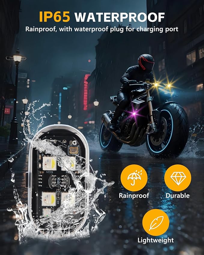 8PCS Flashlight, 8 Colors Waterproof Flashights, Type-C Rechargeable LED Warning Light for Motorcycle Bike Drone Aircraft Car New Year