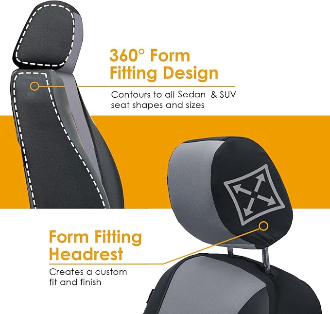 LPI Truck Heavy Duty Car Seat Covers for Front Seats; Fits Sedans and SUVs, Includes Front and Rear Storage Pockets, Built-in Molle Style Organizer; Semi-Custom Fit; Black/Grey, 2pcs