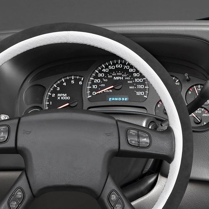 MEWANT Hand Stitch Steering Wheel Cover for Chevy Silverado 1500 2003 9002 Athsuede Embossed Faux Leather Steering Wrap