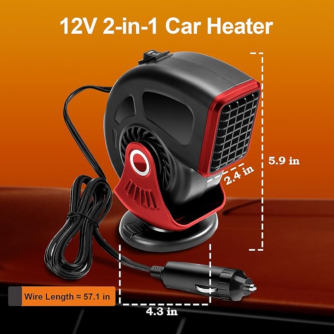 Car Heater,12V Portable Heaters for Vehicle,Plugs into Cigarette Lighter,360° Rotation Fast Heating Auto Car Window Defroster Windshield Defogger,2 in 1 Heating & Cooling Automobile Heater(Red)