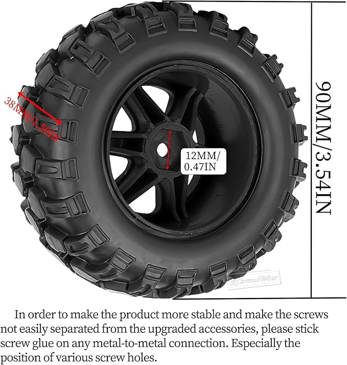 RC Wheels and Tires Off-Road Buggy Tires for 1/12 1/14 1/16 RC Off Road Monster Truck E-REVO Summit REDCAT HPI SAVAGEGT-2XS Volcano-16,1/12 1/14 1/16 Wheels Tires Set Pre-glued,Black