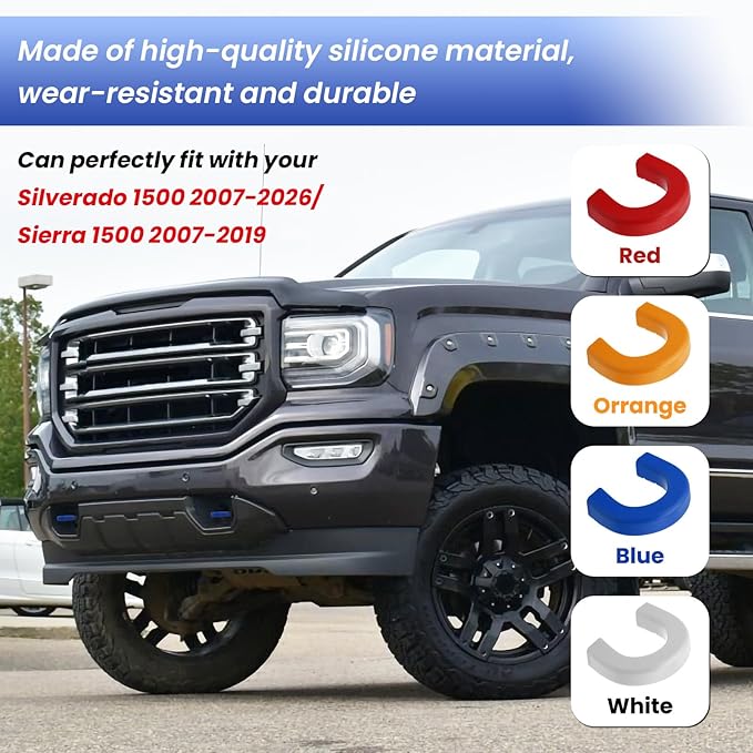 Extended Tow Hook Covers for Silverado 1500 2007-2026/GMC Sierra 1500 2007-2019, Tow Hooks Covers Compatible with Chevrolet Silverado 1500 Accessories Blue (Not fit Verticle Tow Hooks)