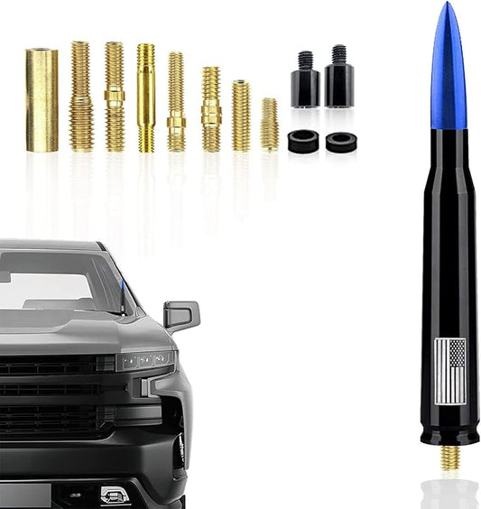 Ajxn 1 PC Car Truck Bullet Antenna, Automobile Antenna Mast, Suitable for GM Chevy Silverado 1500 3500 HD Avalanche GMC Sierra 1500 3500 Denali Heavy Duty Pickup Trucks Accessories (Blue)