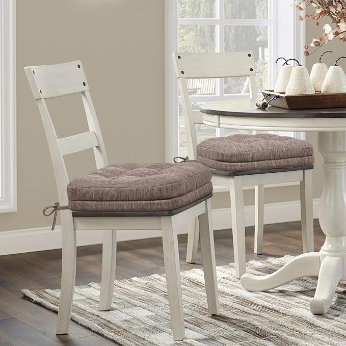 Shinnwa Kitchen Chair Cushions Set of 4, Dual-Layer Memory Foam Dining Chair Cushions, Patented Design Seat Pads with Ties, 16.5 x 16.5 x 3.5in, 4 Pack, Light Brown