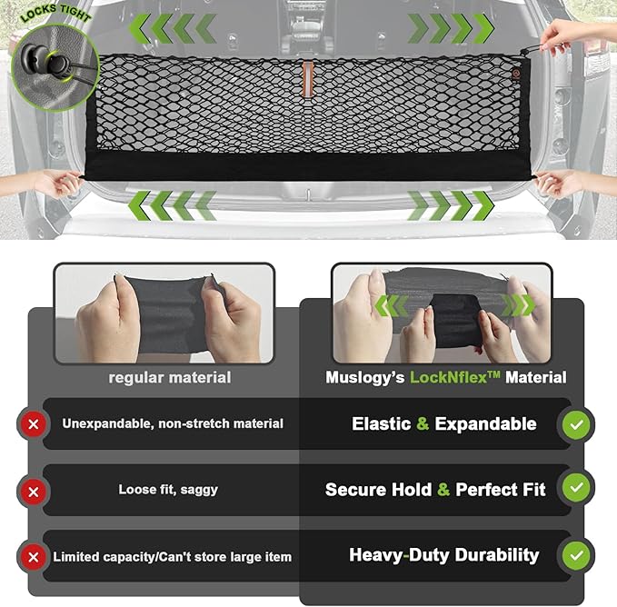Muslogy Truck Bed Cargo Net Trunk Netting Compatible with Honda Pilot 2023-2026 | 2026+ Passport Accessories, Pickup Cargo Organizer SUV Sedan Storage Net w/Heavy Duty Carabiners