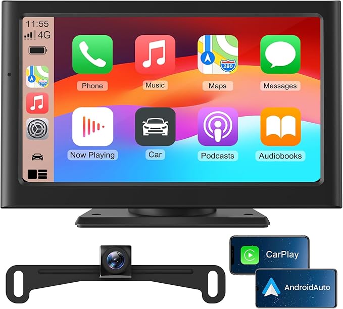 Foxpark Portable Carplay Car Screen for Apple & Android Auto-7" HD Wireless Car Play Touch Screen with Backup Camera,Car Audio Receivers with Voice Control,GPS Navigation,Bluetooth,Mirror Link,FM