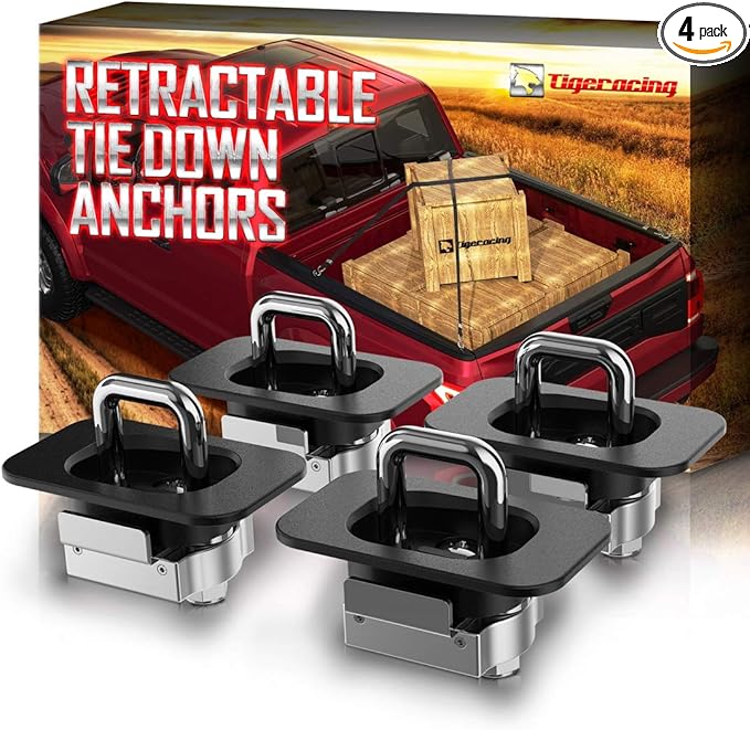 Tie Down Anchors Retractable Truck Bed Top Side D Ring Compatible with 2015-2026 F150 / 17-26 F250 & F350 Super Duty / 17-26 Raptor - 3000 LBS Capacity of 4