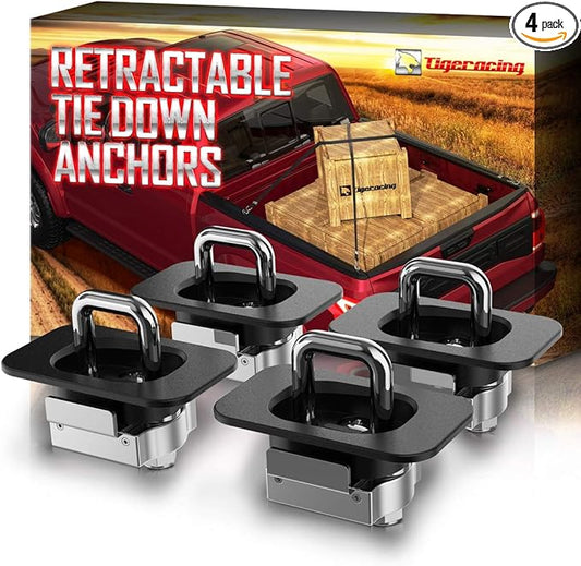 Tie Down Anchors Retractable Truck Bed Top Side D Ring Compatible with 2015-2026 F150 / 17-26 F250 & F350 Super Duty / 17-26 Raptor - 3000 LBS Capacity of 4