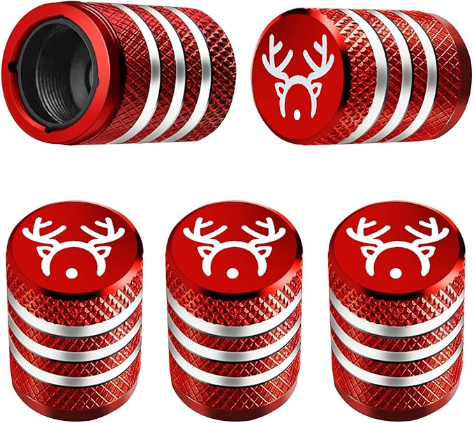 Tire Valve Stem Cap Cover - (5 Pack) Tire Air Cap Corrosion Resistant Christmas Reindeer Antler Antlers Auto Accessories Decoration for Car Truck Bike Red