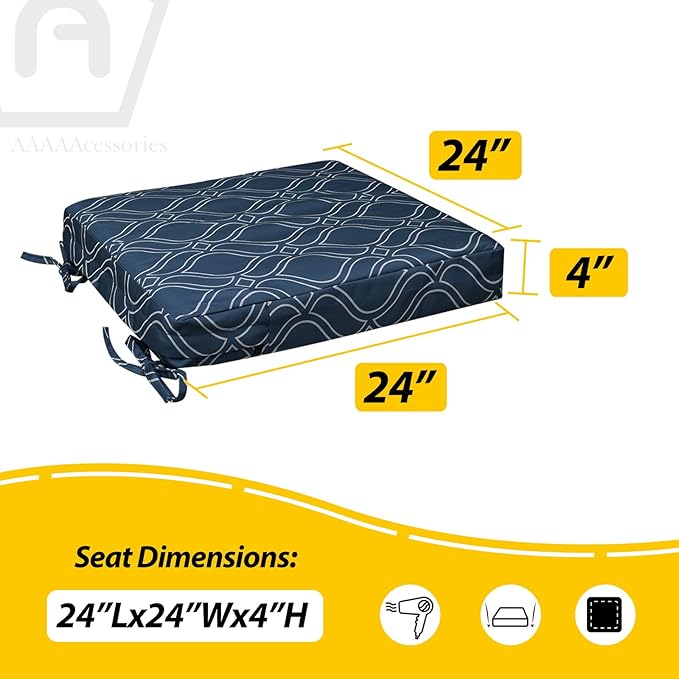 AAAAAcessories Outdoor Seat Cushions for Chairs, Waterproof, Fade-Resistant, 24" x 24" x 4", Patio Furniture Replacement Cushions, Set of 2, Slate Blue Vine Trellis
