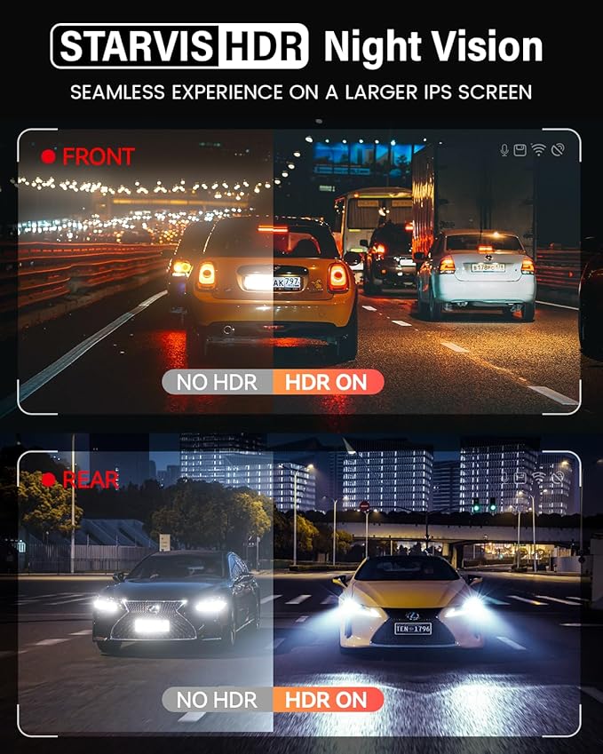 FOCUWAY Dash Cam Front and Rear, Real 4K@30fps/2K@60fps+1080P@30fps Dash Camera for Car, Touchscreen, Voice Control, with GPS WiFi, HDR Night Vision, 64GB Card, 160 Wide Angle, 24H Parking Mode