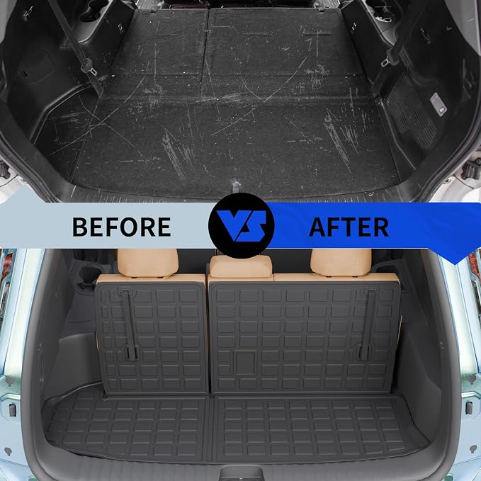 Rongtaod Cargo Mat Compatible with 2014-2019 Toyota Highlander Trunk Mat Cargo Mat Cargo Liner All Weather Back Seat Cover Protector 2018 Highlander Accessories (Trunk Mat with Backrest Mat)