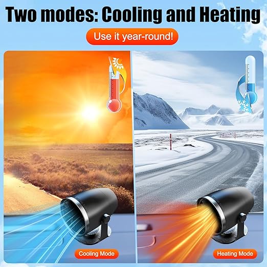 OBEST Portable Heater, 12V Car Heater with Heating & Cooling 2 in 1 Car Defroster, 360° Rotary Portable Heaters for Car, Unrestricted Current Car Warmer for Auto Truck SUV Vehicle