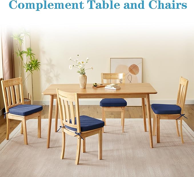IASEAHK Chair Cushions for Dining Chairs Set of 4, Non Slip Kitchen Chair Pads, 17" x 16" x 2", Indoor Dining Chair Cushions with Ties, D-Shaped Seat Cushions for Kitchen Chairs, Navy Blue