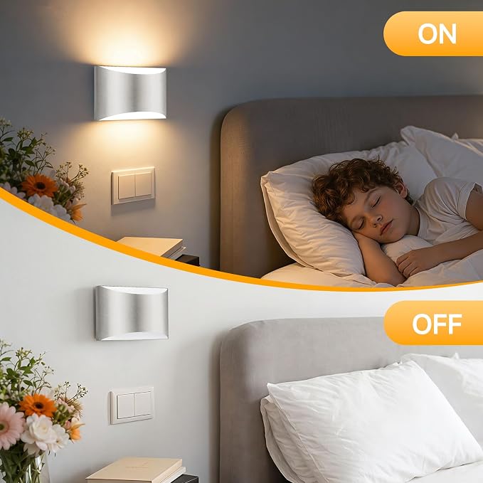 MATAMEYE Modern LED Wall Sconce Set of 2, Brushed Nickel Aluminum Indoor Wall Lighting Fixture, 3 Colors & Timer, Up/Down Dimmable Wall Mount Lamp