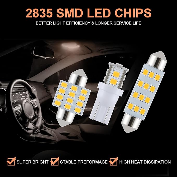 iFunyLED 24 Pieces Dome Light LED Car Interior Bulb Kit Set 194 T10 DE3175 578 31mm 42mm Bulbs Interior Replacement Lights for Car Map License Plate Door Side Marker Cornering Trunk Light - Warm White