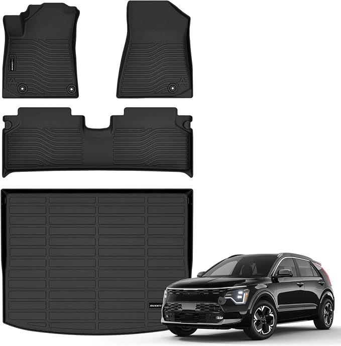 Auxko All Weather Floor Mats Cargo Mat Fit for Kia NIRO EV 2023 2024 2025 2026 TPE Liners NIRO EV Accessories Odorless Anti-Slip Floor Mats Cargo Mat Black