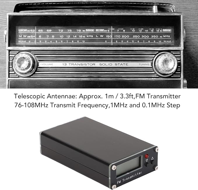 ASHATA FM Stereo Transmitter with Antennae Frequency 76-108MHz LCD Display, 2000m Range USB Type C Power for Drive in School Events