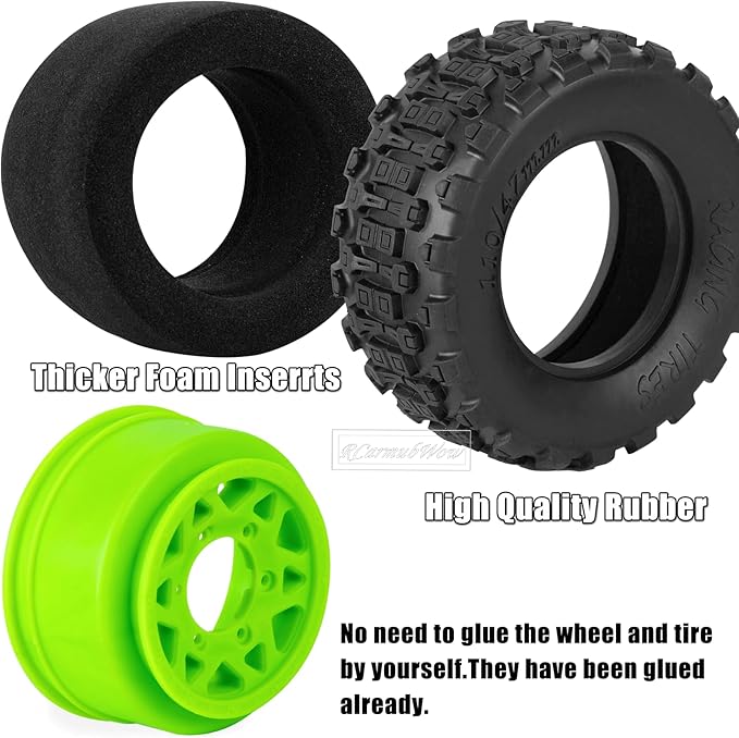 RC Truck Tires RC Wheels and Tires,12mm/14mm/17mm Hex RC Tires for 1/10 Slash 4×4 2WD,Arrm a Senton,Axia1 Red cat Rc 4wd,Off-Road Tire w/RC Wheels Hex,Green