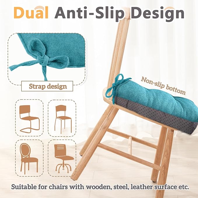 MAGIC ELEPHANT Chair Cushions for Dining Chairs, Memory Foam Kitchen Chair Cushions Set of 4, Non-Slip Thick Dining Room Chair Pads Seat Cushions, 15.5" x 15.5" x 4" (Aqua Blue)