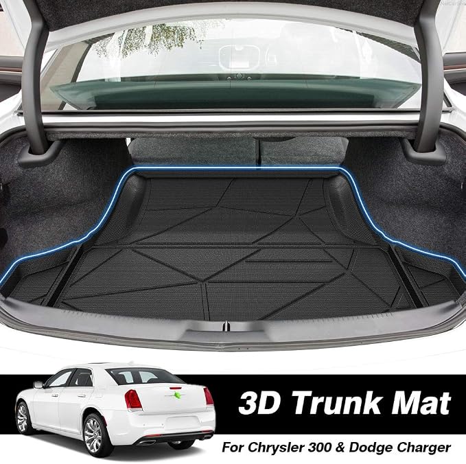 KUST Trunk Cargo Mat for 2011-2023 Dodge Charger & Chrysler 300, TPE Rubber Cargo Liner Rear Trunk Accessories All Weather Protection Raised Edge