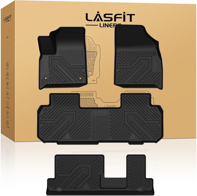 LASFIT Floor Mats & Cargo Liner for Chevrolet Chevy Traverse 2018-2023/Traverse Limited 2024, Only 8 Seats (Fit 2nd Row Bench Seats), All Weather TPE Custom Fit 3 Rows Car Floor Mats Full Set