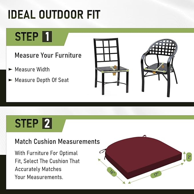 Basic Beyond Outdoor Chair Cushions Set of 4, Outdoor Cushions for Patio Furniture, Water Resistant Patio Chair Cushions with 2 Ties, 17x16x2, Burgundy