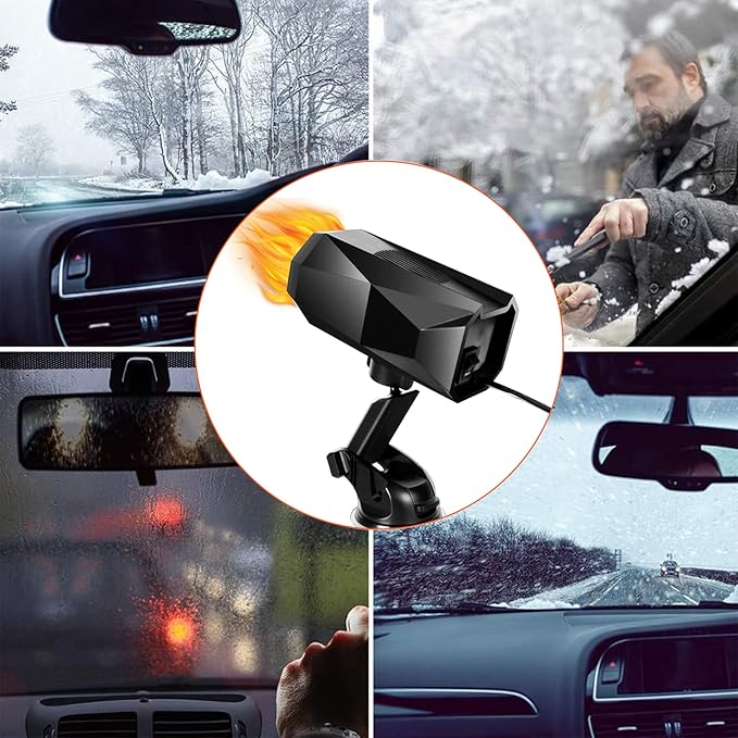【2025 NEW】Portable Car Heater,2 in 1 Auto Heater, Fast Heating Defrost Defogger Cooling 12V Lighter Heater 60 Second Plug in Car Cig Lighter Demister, Car Fan Windshield Defroster (QH-N209)