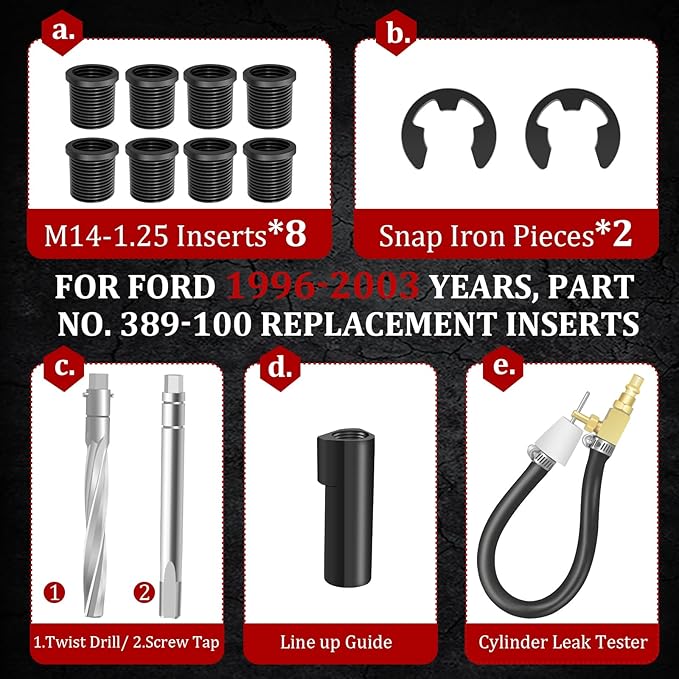 38900 Two Valve Ford Triton Tool Kit, Foolproof Repair System, Spark Plug Thread Repair Kit Compatible with 4.6L, 5.4L and 6.8 V-10 Ford Triton Two Valve Engines (Black)