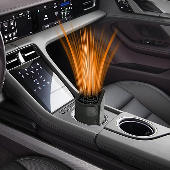 Car Heater, 12V Portable Defroster for Car Windshield, 2 in 1 Heating & Cooling Fast Heating Defrost Defogger, Plug-in Car Heaters with Suction Cup Holder & Adhesive Base (Black)
