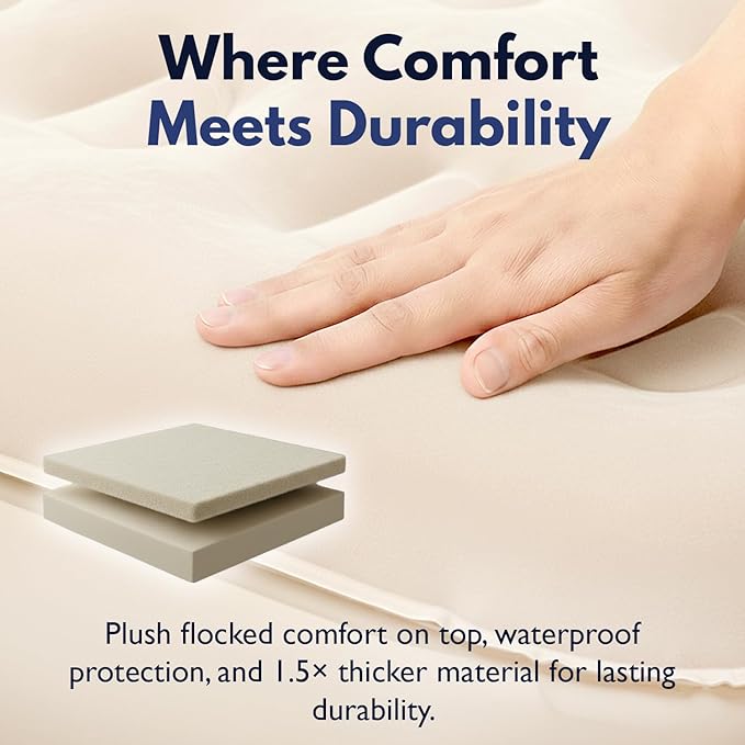 King Koil Luxury Air Mattress 20in Full Size Beige with Built-in Pump for Home, Camping & Guests-Inflatable Airbed Luxury Double High Adjustable Blow Up Mattress, Durable - Portable and Waterproof