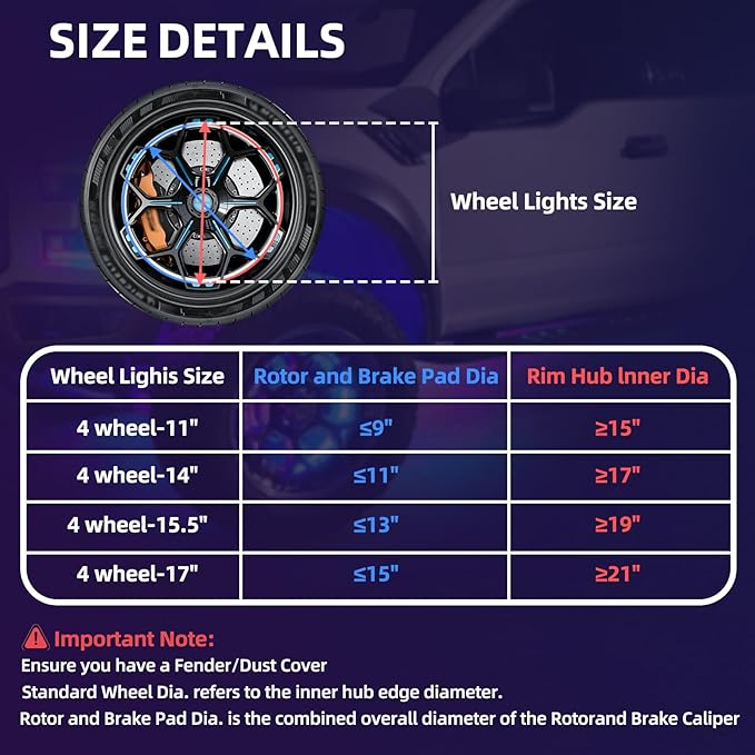 Tavaray 4PCS 15.5" Double Sided RGB LED Wheel Ring Lights with APP & Remote Control, 178+DIY Dynamic Modes w/Turn Signal Braking and Reverse Function Wheel Lights for Trucks Pickups Cars Offroad