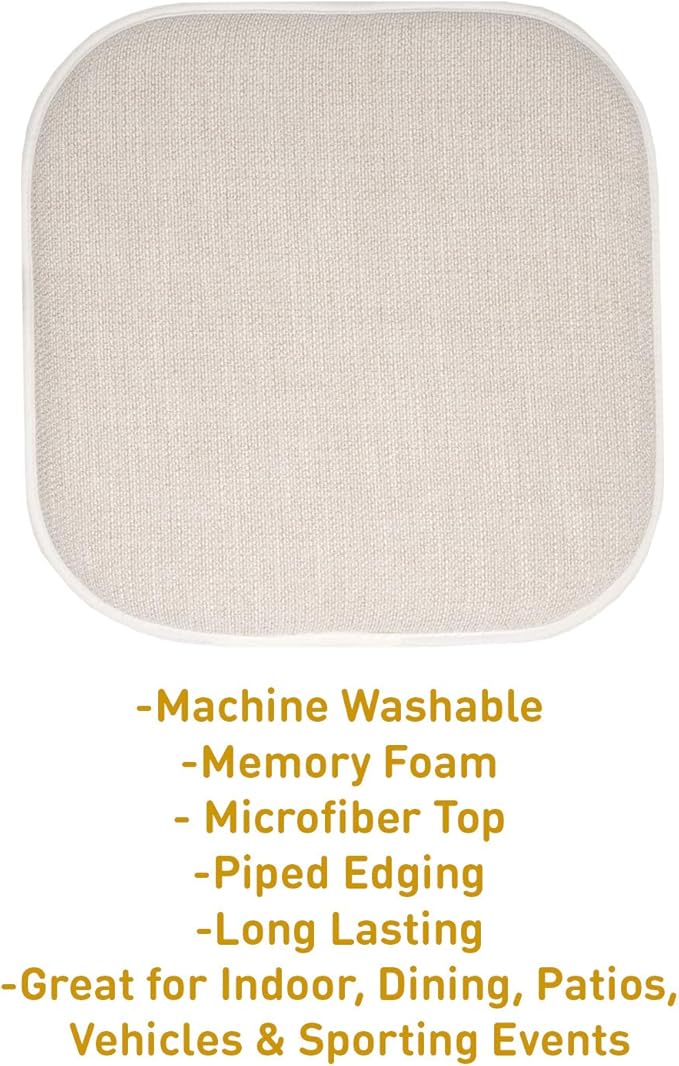 Sweet Home Collection Chair Cushion Memory Foam Pads Honeycomb Pattern Slip Non Skid Rubber Back Rounded Square 16" x 16" Seat Cover, 4 Pack, Alexis Linen/Beige