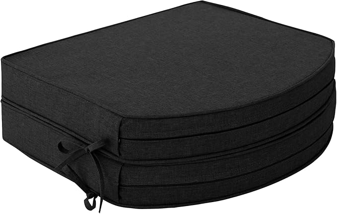 Outdoor Chair Cushions, Fade-Resistant & Water-Resistant, D Shaped Patio Furniture Seat Chair Pads Replacement with Ties, Non-Slip Bottom, Removable Cover, Set of 2, 17 x 16 Inch, Black