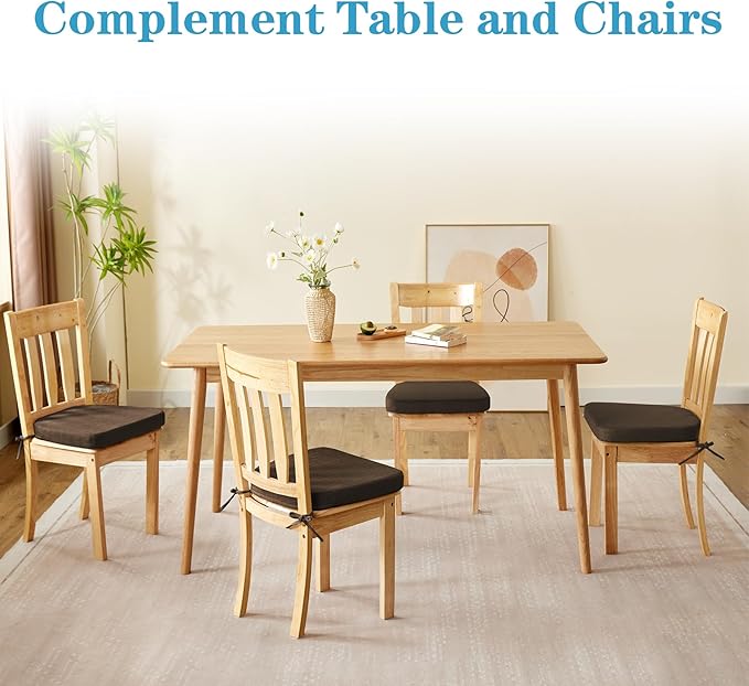 IASEAHK Chair Cushions for Dining Chairs Set of 6, Non Slip Kitchen Chair Pads, 17" x 16" x 2", Indoor Dining Chair Cushions with Ties, D-Shaped Seat Cushions for Kitchen Chairs, Brown