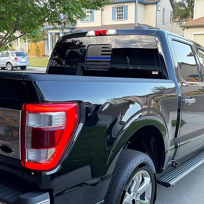 Xinghe for Ford F150 F250 F350 2015-2026, Rear Middle Window American Flag Decals, Matte Black USA Flag Decal for Truck Back Window, for Ford Raptor 2015-2026 Accessories (Blueline)