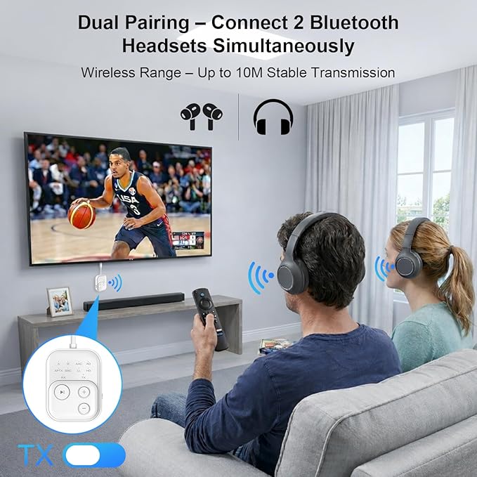 2026 Pro Bluetooth 6.0 Transmitter Receiver for Airplane/TV/Gym, [aptX HD Lossless Audio] Wireless 3.5mm Jack Adapter for Headphones, 24H Playtime, Low Latency Auto-Sync, Universal for Car/Home Stereo