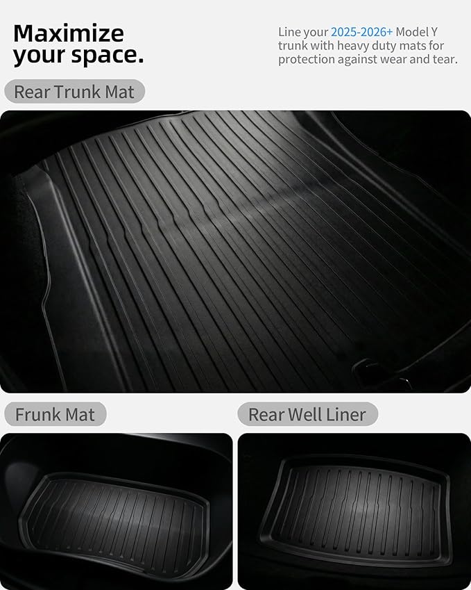 All Weather Cargo Liners for Tesla Model 3 Highland 2024/2025/2026 Accessories Trunk Mats,Frunk Rear Trunk Tray Mats