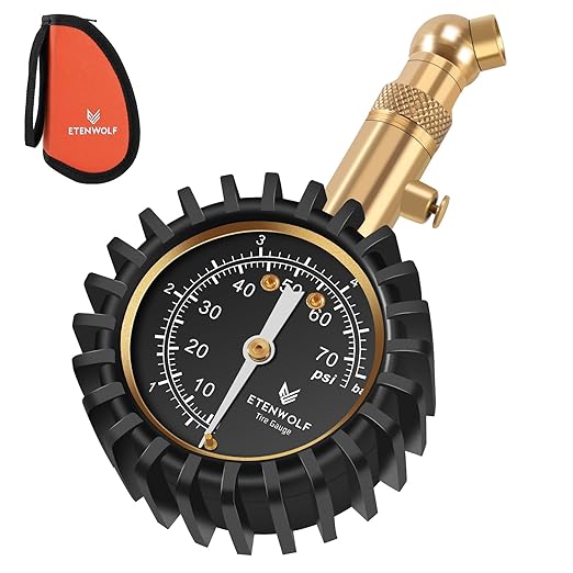 ETENWOLF Tire Pressure Gauge for Cars 0-75 PSI, Air Pressure Gauge with Large Glow Dial, Calibrated to ANSI B40.1 Grade A(Plus-Minus 1%), Tire Gauge for Tire Pressure Car Accessories (Black)