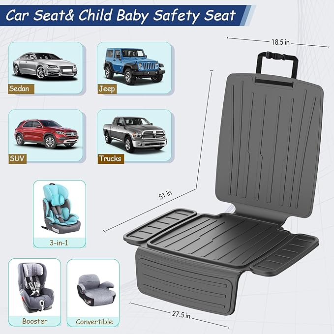 insefocc Car Seat Protector for Child Car Seat，TPE Waterproof & Anti-Slip （No Imprints）,carseat Protector car seat Cover Universal Fit for Baby & Pet Use, BPA-Free（Black -2PC）