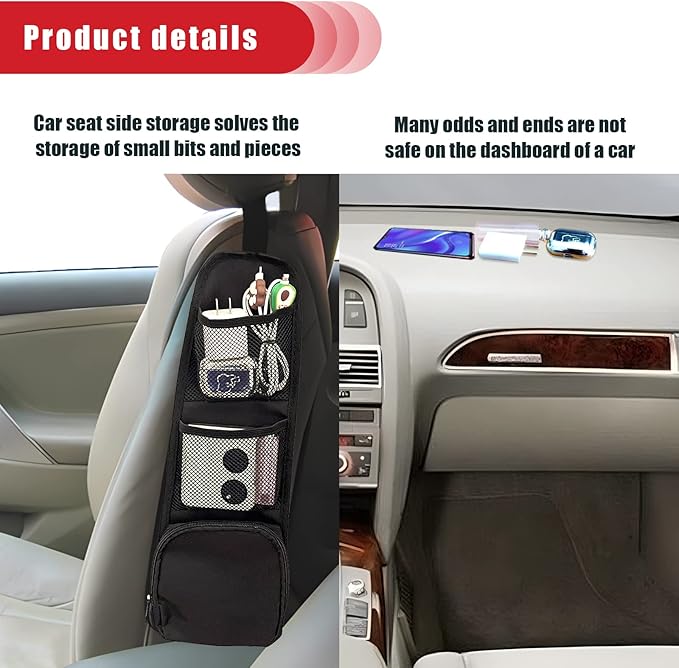 QUICTO Car Seat Storage Hanging Bag, Multi-Pocket Seat Side Organizer, Car Multifunctional Storage Mesh Net Pocket, Can Hold Mobile Phone, Wallet, Glasses, Suitable for Cars, SUVs, Trucks