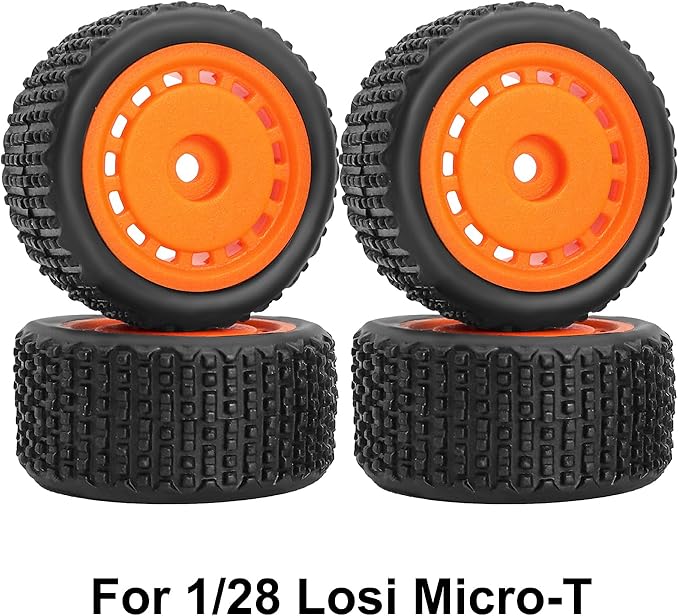 Pre-Mounted Pin Buggy Tires and Wheels Rims Hub Tires Set for 1/24 Losi Micro-B 1/28 Losi Micro-T Wltoys 244016 Upgrade Part (Orange Micro-T)