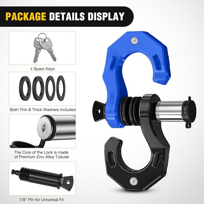 Nilight 2 Pack 3/4" D-Ring Separate Shackle with 7/8" Lock Pin 45,000 lbs Break Strength, Off Road Recovery Shackle with Isolators Washers for Use with Tow Strap, Winch, Truck Vehicle (Black&Blue)