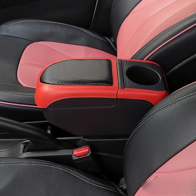 Universal Car Armrest Box with 6 USB Charging Ports Double Layer Car Organizers and Storage Car Arm Rest Console Organizer for SUV Truck Car (Red)