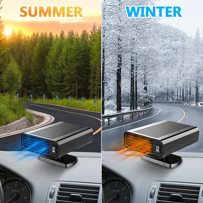 Car Heater 12V, 150W Portable Car Heater Fan with Dual Heating & Cooling, Quick Defrosting & Demisting for Windshield, Universal for Truck/SUV/Car (Cigarette Lighter Plug)