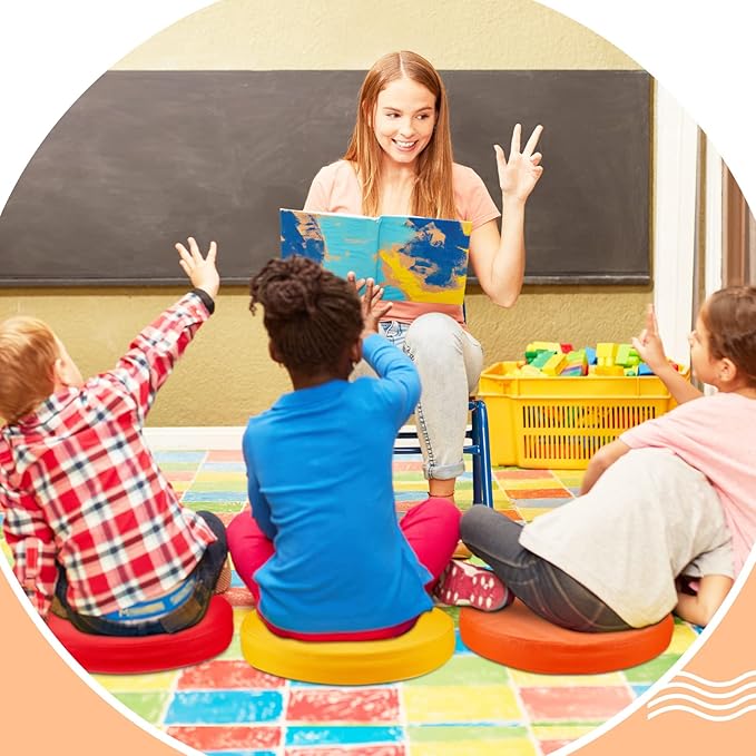 Juexica 8 Pcs Extra Thick Flexible Seating Floor Cushion Assorted Colored Floor Pillow Classroom Seat Cushion Soft Classroom Seating for Kid Learning (Classic Color,13.8 x 13.8 x 2 Inch,Round)