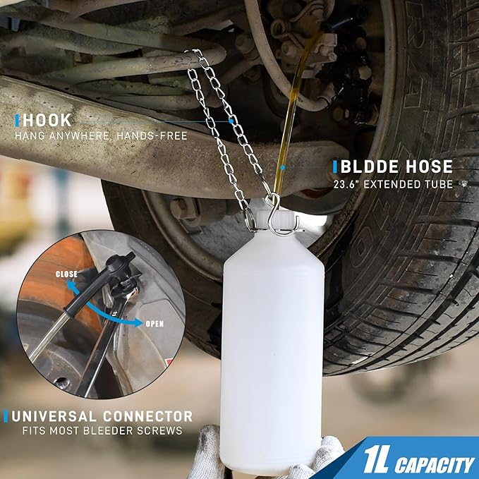 SMOTIVEPRO 3L Manual Brake Bleeder Fluid Pump, One Man Professional Brake Bleeder Kit Suitable for Most European Brake Mast Cylinder Reservoirs