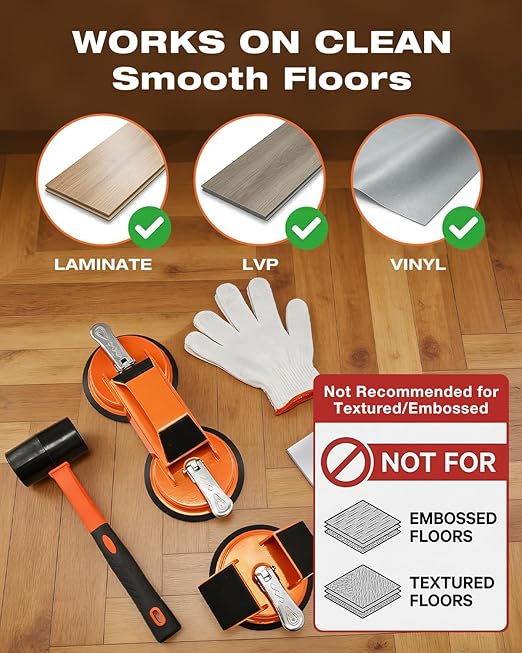 Saker Floor Gap Fixer Tool Kit with Mallet, 20PCS Washable Pads & Gloves, Suction Cup Tool for Laminate Floor Gap Repair, Vinyl Plank & Wood Floors (2 Type Suction Cups+Rubber Mallet)
